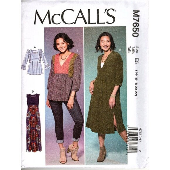 McCall's M7650 Misses 14 to 22 Top, Tunic and Boho Dress Uncut Sewing Pattern - Picture 1 of 2